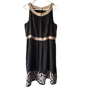 LOFT NWT Black Tan Embroidered Floral Hem Mini Dress 14P Keyhole